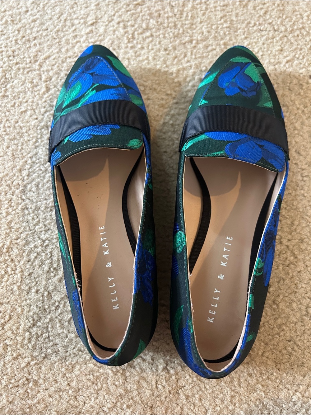 Kelly & Katie  Blue Green Floral Pointed Loafers sz 9.5
